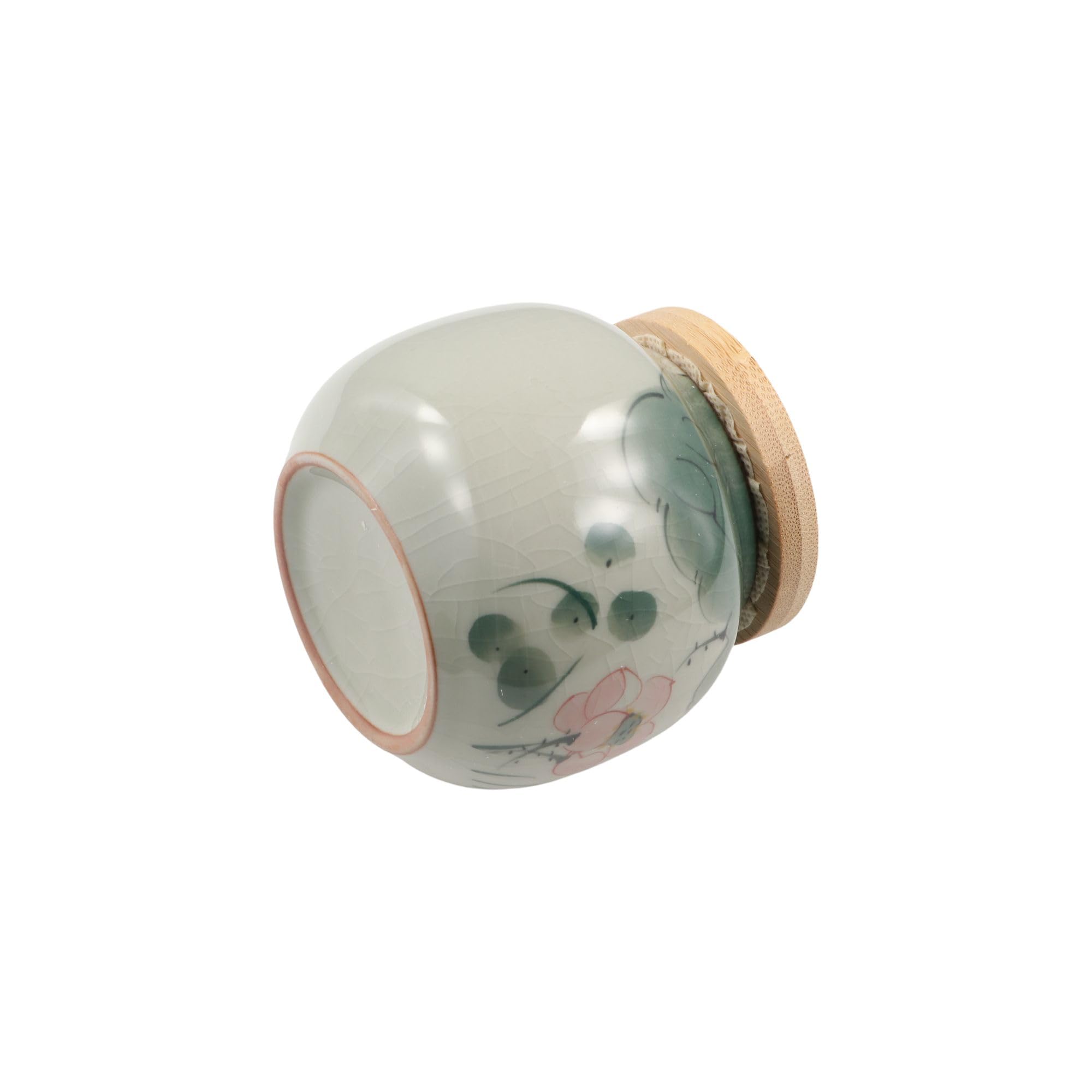 Hand-Painted Ceramic Storage Jar with Bamboo Lid - Traditional Tea & Spice Canister
