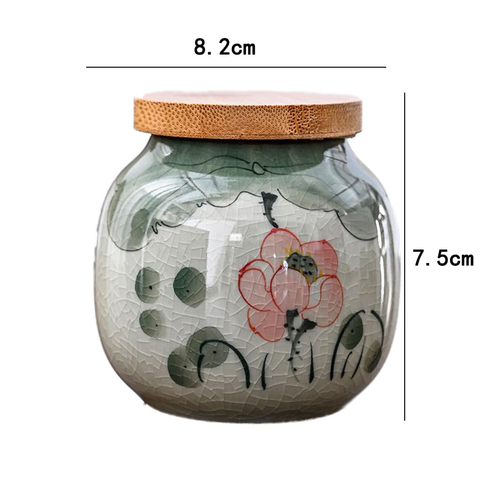 Hand-Painted Ceramic Storage Jar with Bamboo Lid - Traditional Tea & Spice Canister