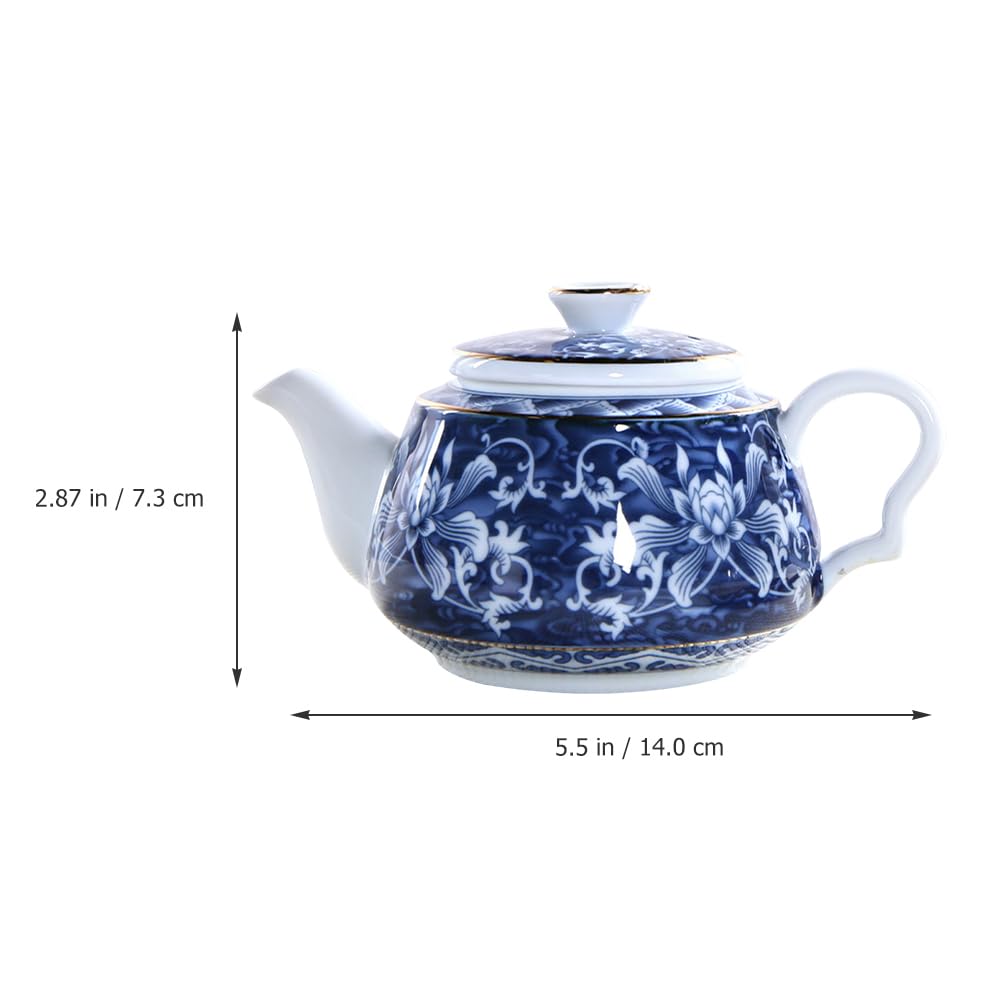Blue & White Porcelain Stovetop Teapot - Floral Ceramic Tea Kettle with Filter