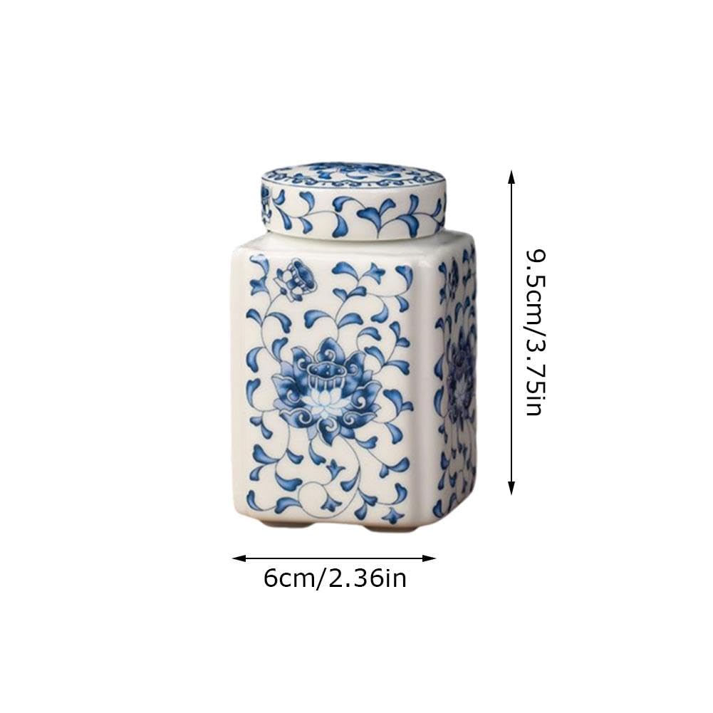 Blue and White Porcelain Ginger Jar - Ceramic Storage Canister with Lid