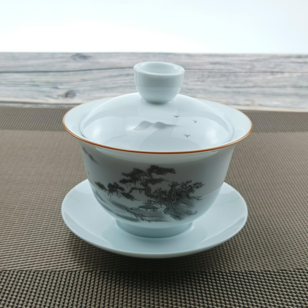 White Porcelain Gaiwan Set - 200ml Handmade Kungfu Tea Bowl with Lid & Saucer
