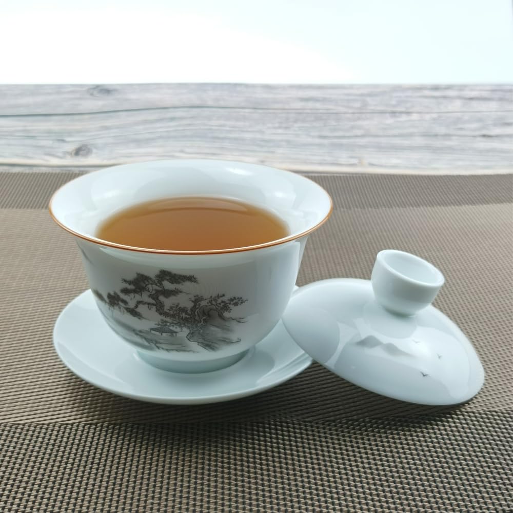 White Porcelain Gaiwan Set - 200ml Handmade Kungfu Tea Bowl with Lid & Saucer