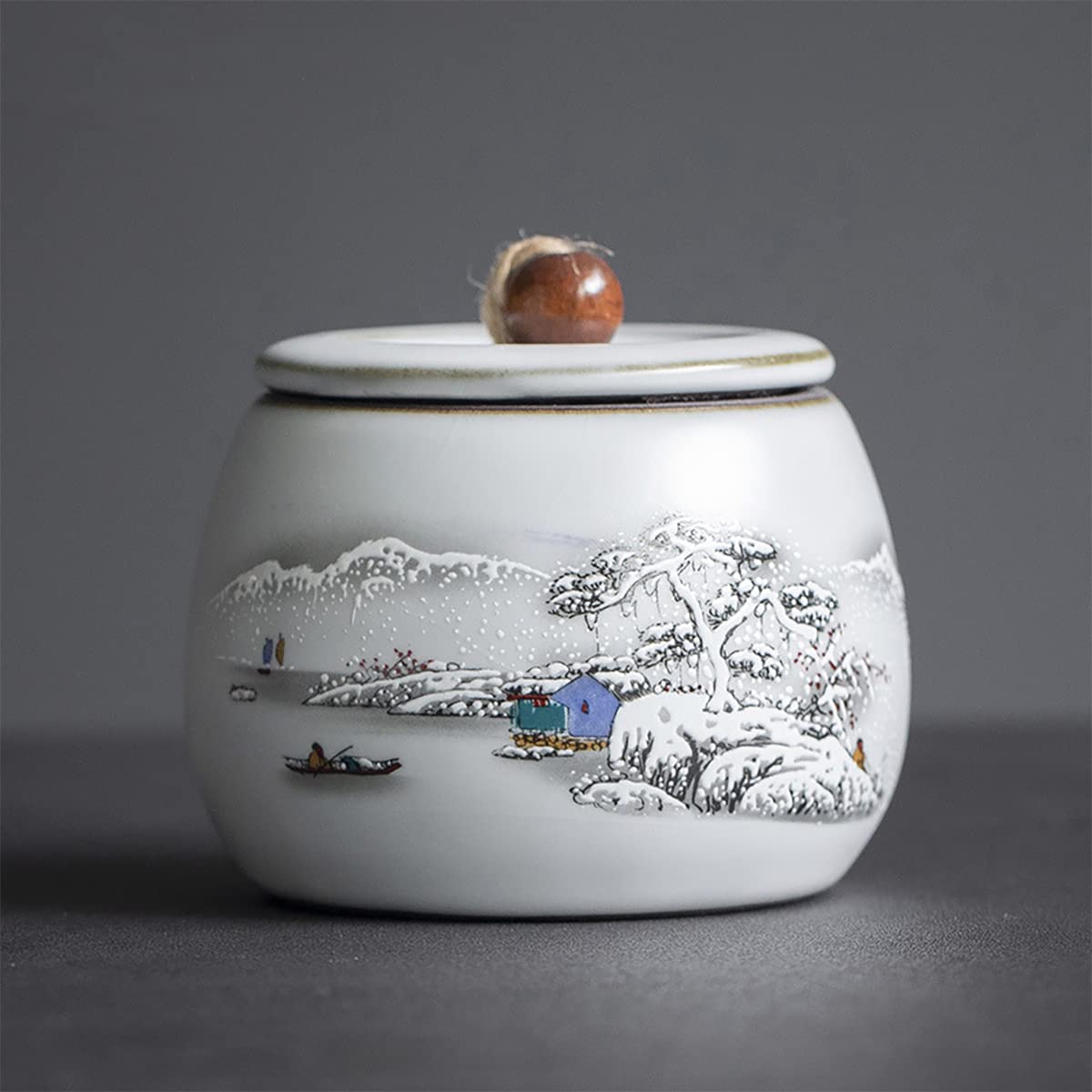 Mountain Pattern Ceramic Tea Caddy - 6oz Airtight Storage Jar