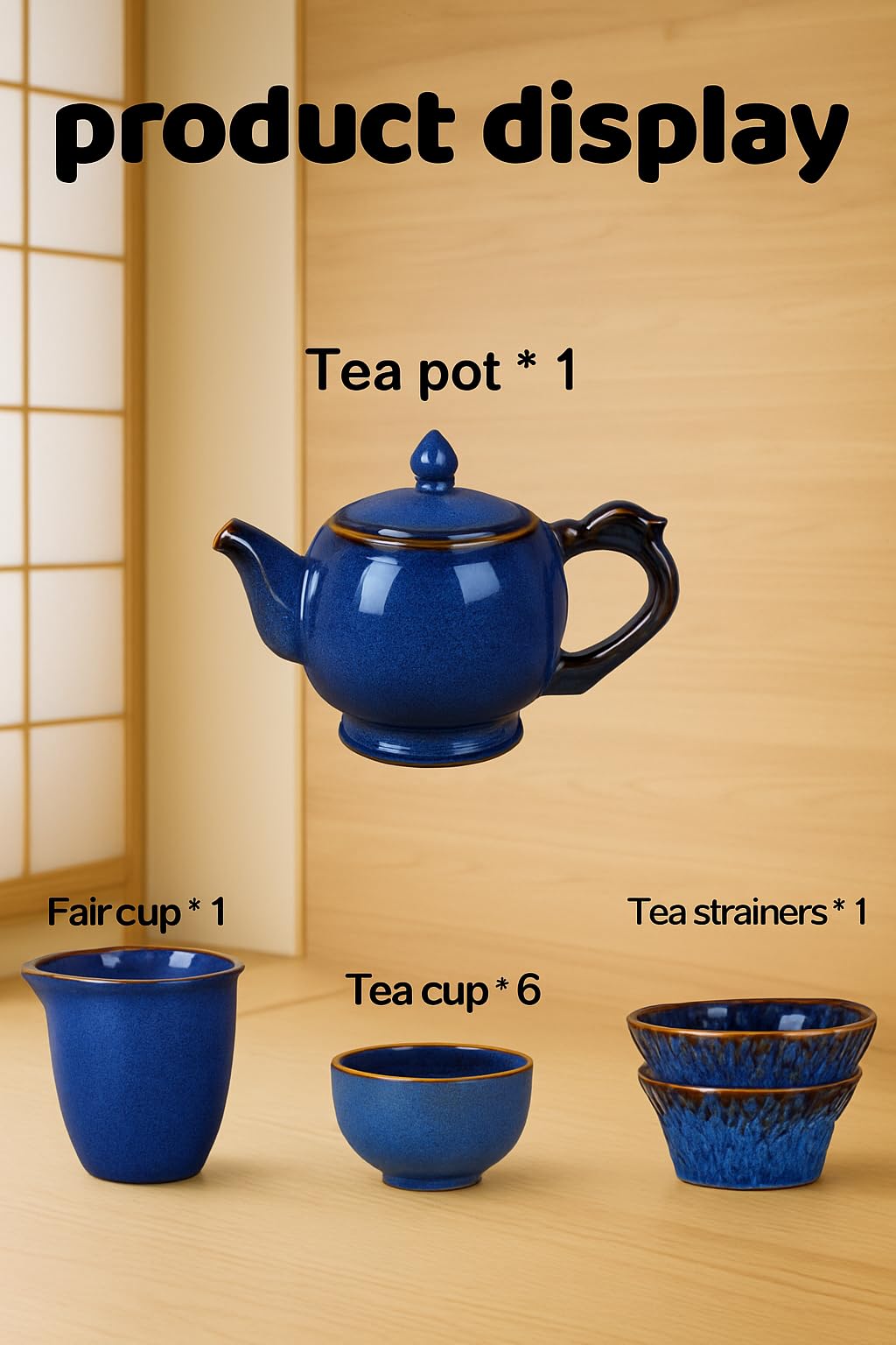 Blue Porcelain Gongfu Tea Set - 9-Piece Ceramic Set