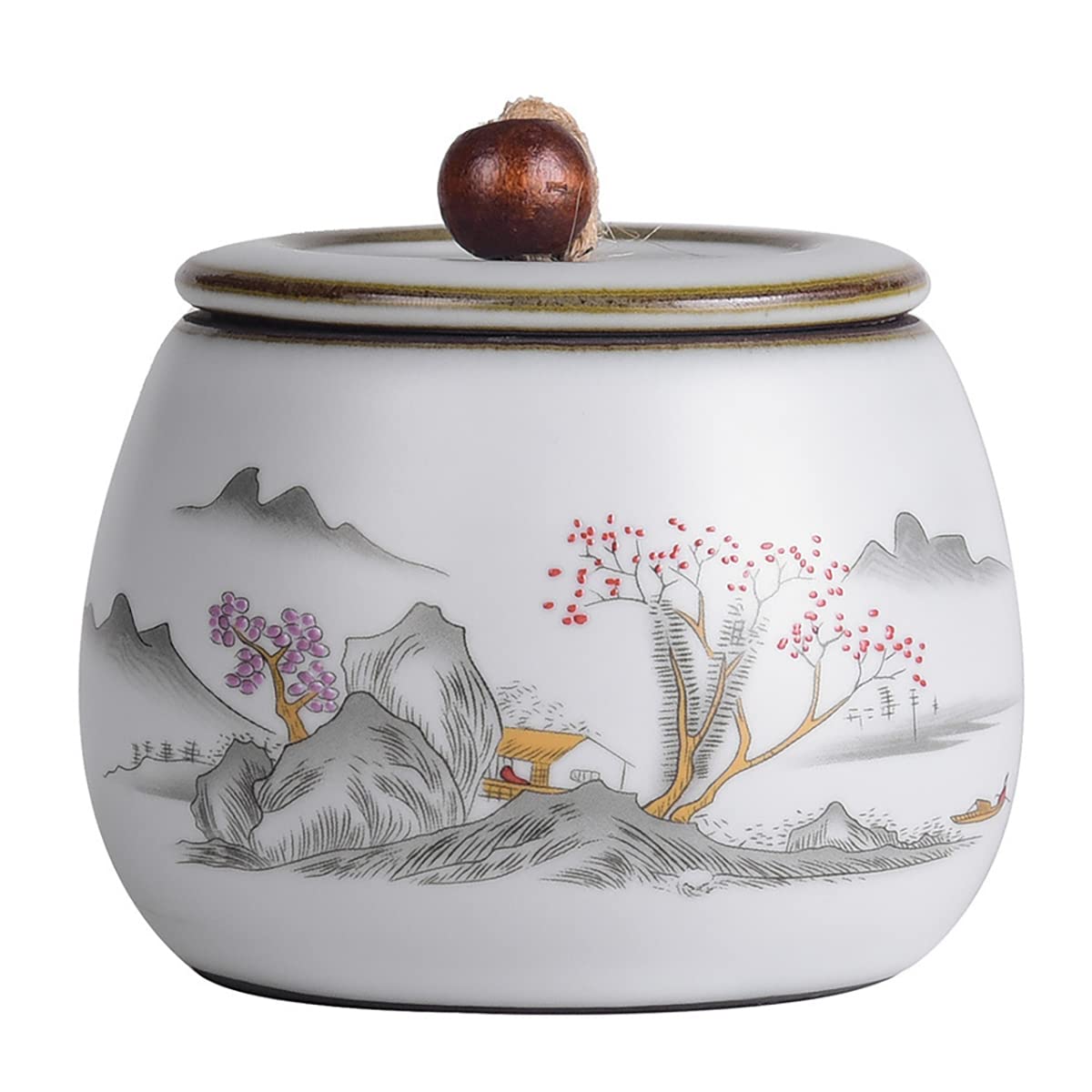 Mountain Pattern Ceramic Tea Caddy - 6oz Airtight Storage Jar