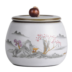 Mountain Pattern Ceramic Tea Caddy - 6oz Airtight Storage Jar