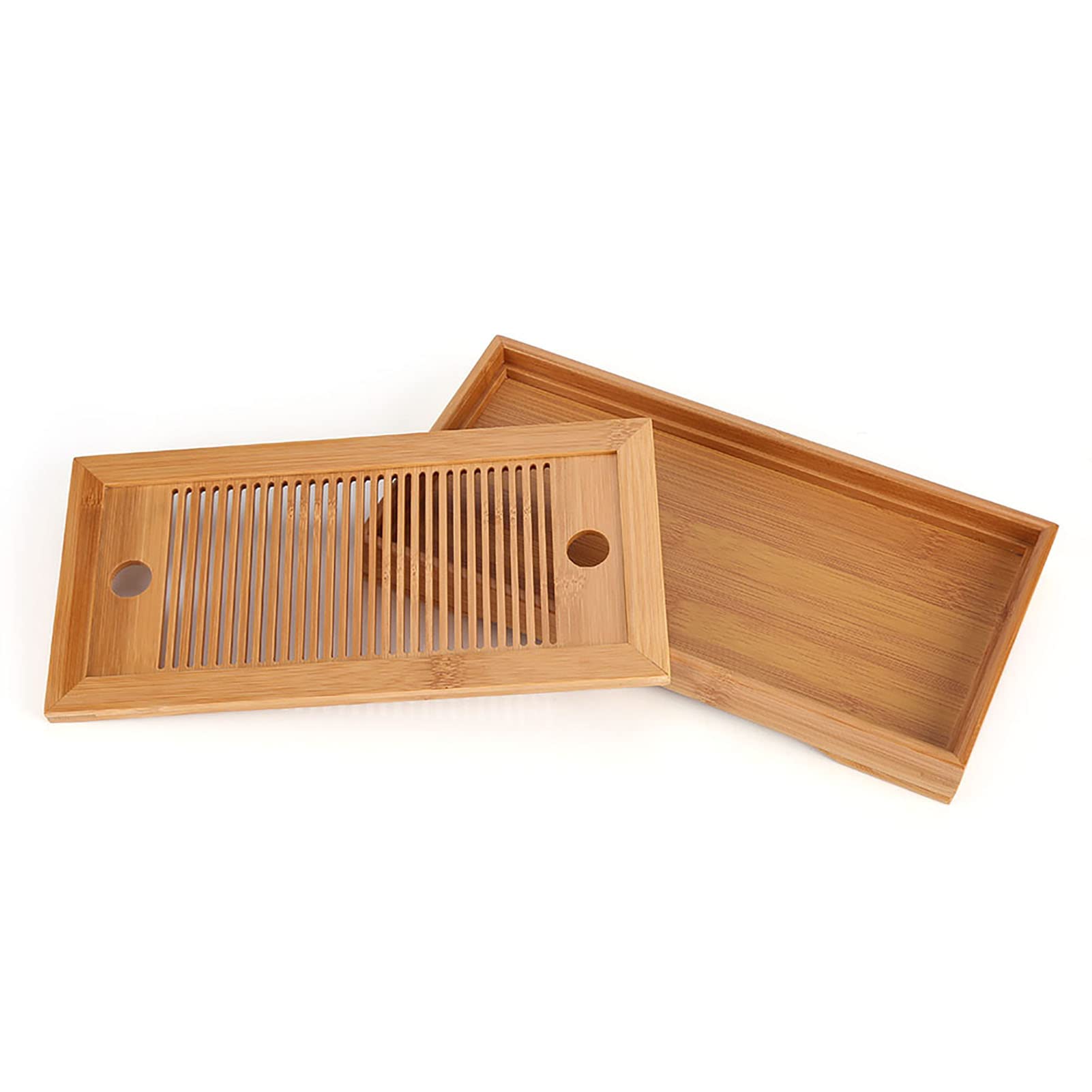 Compact Bamboo Tea Tray with Drainage - Dual-Layer Storage for Home & Office