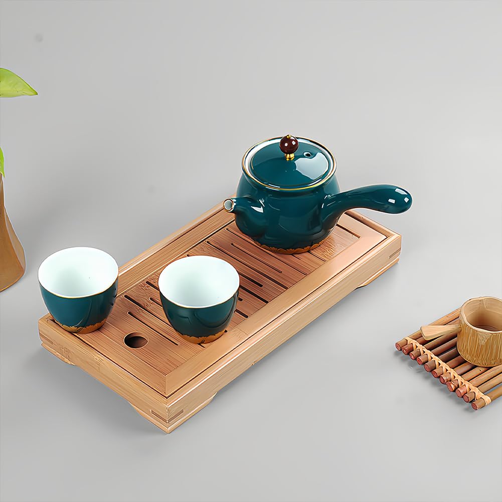 Drawer-Type Bamboo Tea Tray - Compact Drainage Board with Hidden Storage