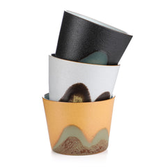 Set of 3 Retro Ceramic Tea Cups - Small Porcelain Cups for Tea & Sake