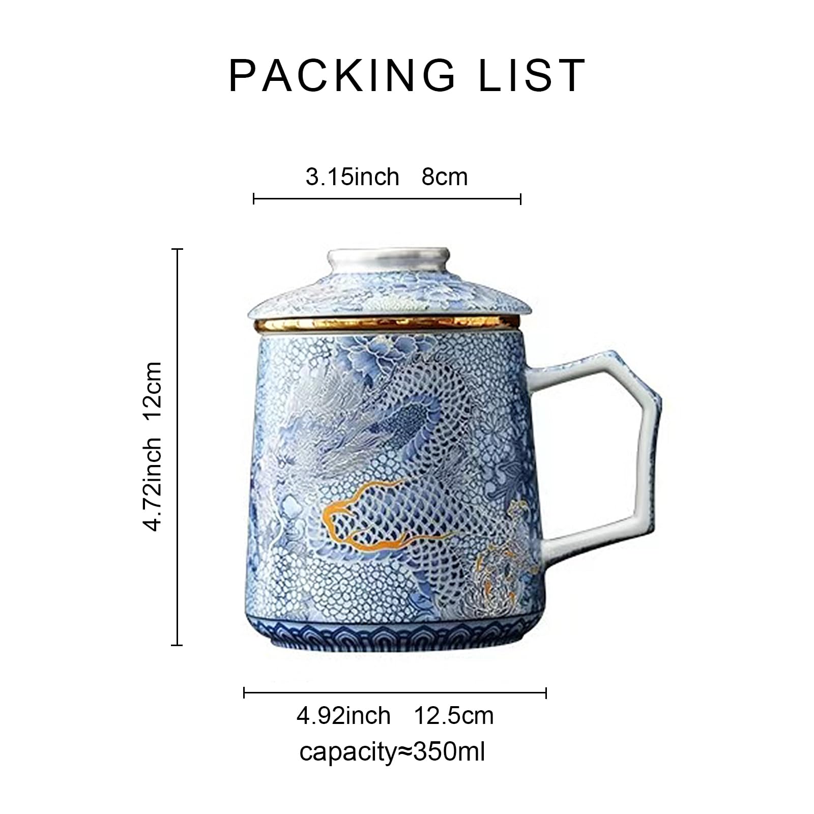 Blue Dragon Tea Mug with Lid - Ceramic Loose Leaf Brewing Cup