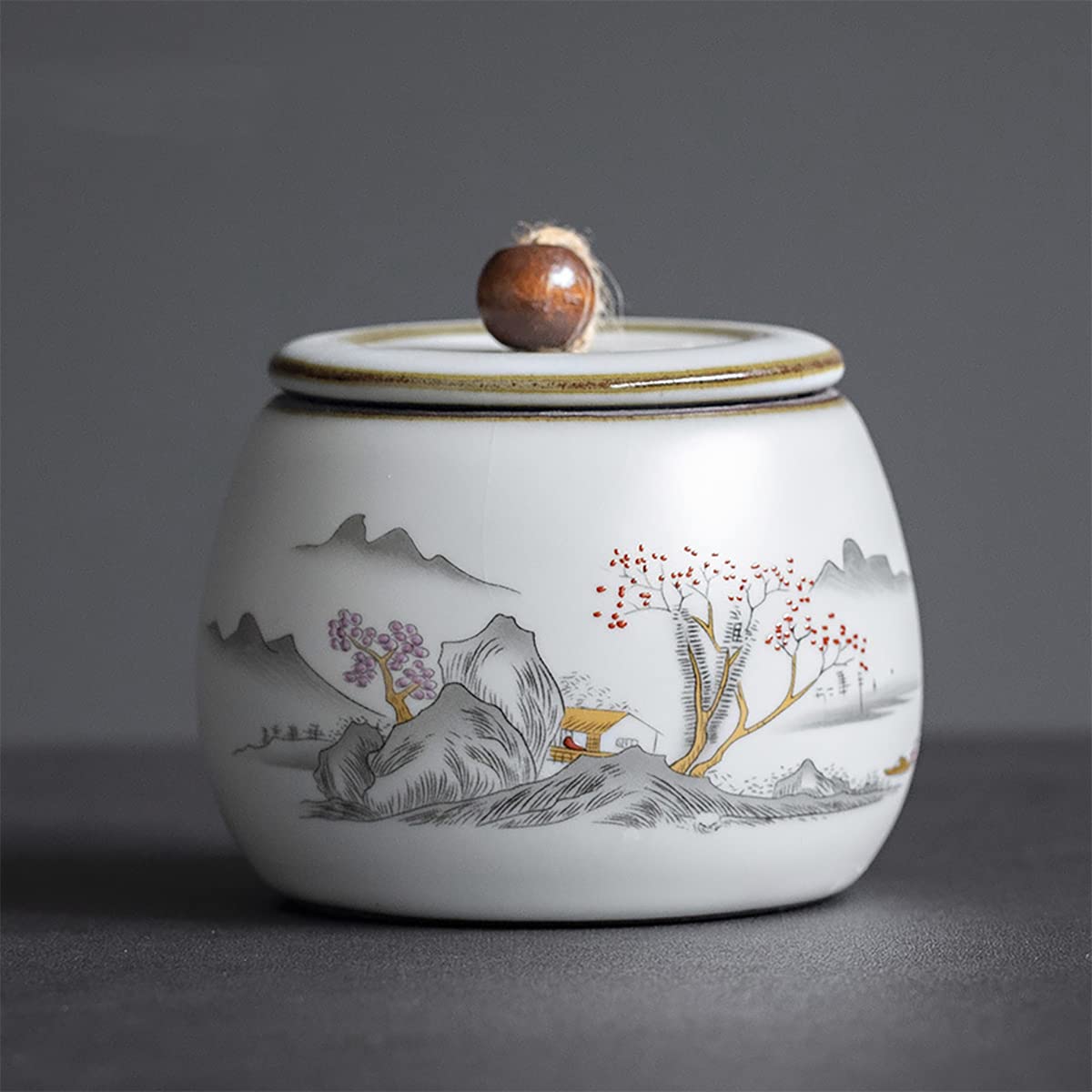 Mountain Pattern Ceramic Tea Caddy - 6oz Airtight Storage Jar