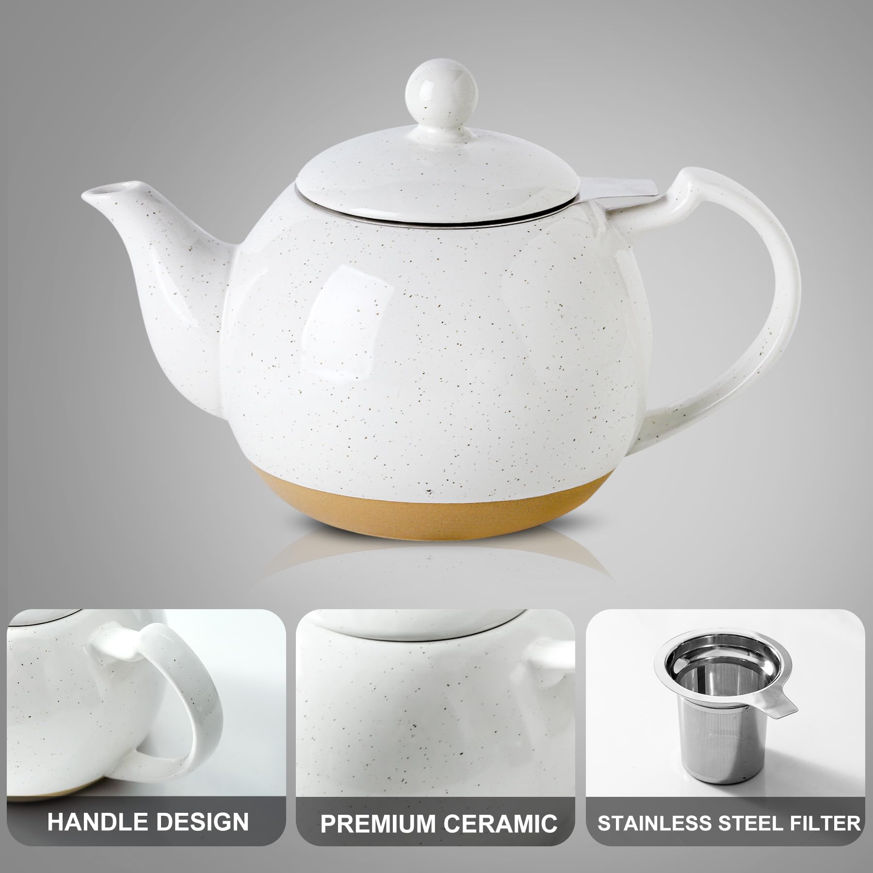 Farmhouse Porcelain Teapot - 34oz Loose Leaf Tea Brewer with Infuser
