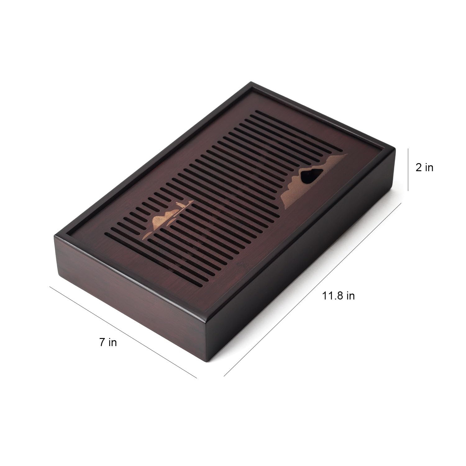 11.8 Inch Bamboo Tea Tray with Drainage & Storage - Dual-Layer Gongfu Tea Table