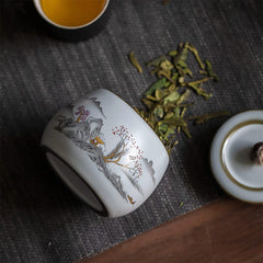 Mountain Pattern Ceramic Tea Caddy - 6oz Airtight Storage Jar