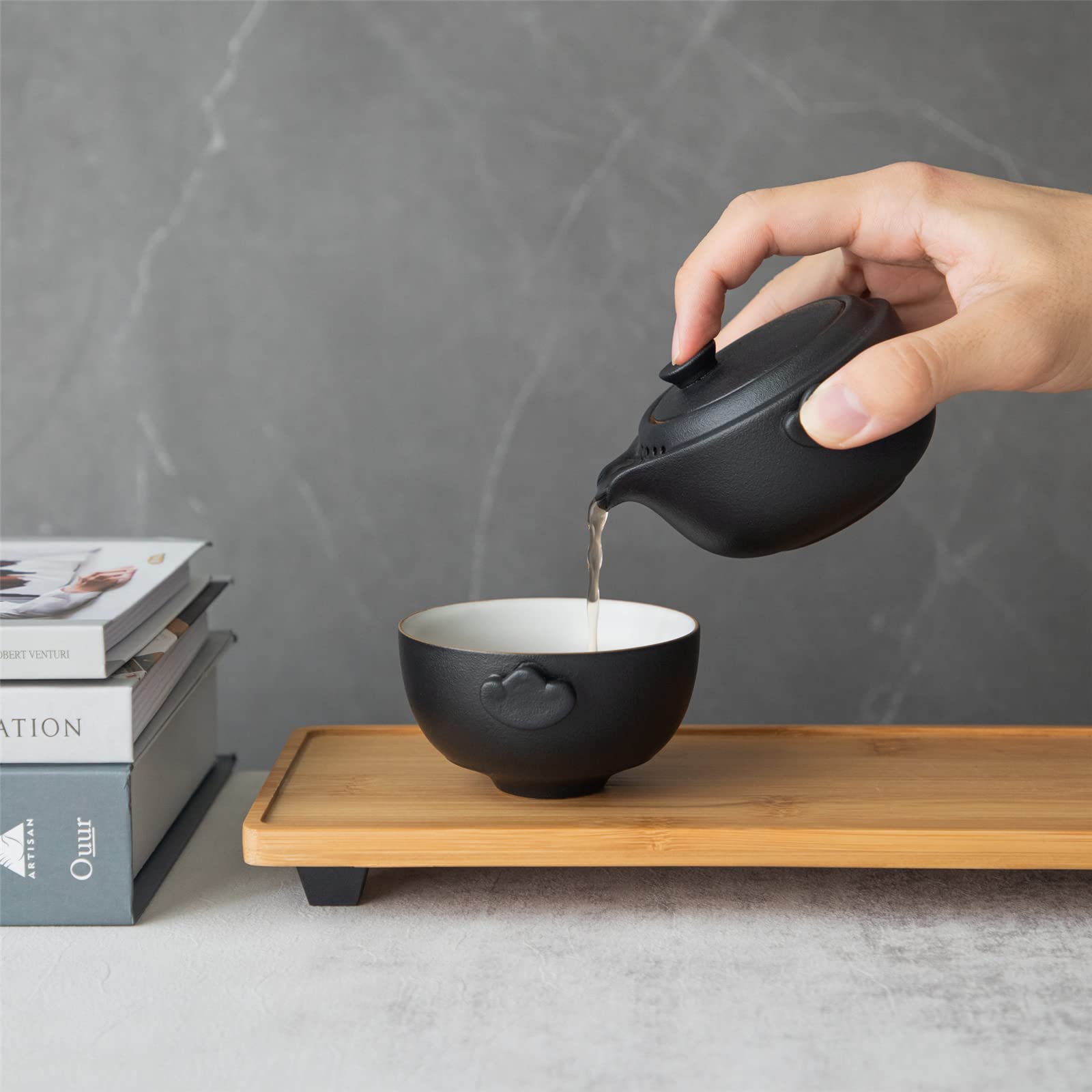 Solo Black Gaiwan Tea Set - Portable Ceramic Cup with Anti-Scald Handle