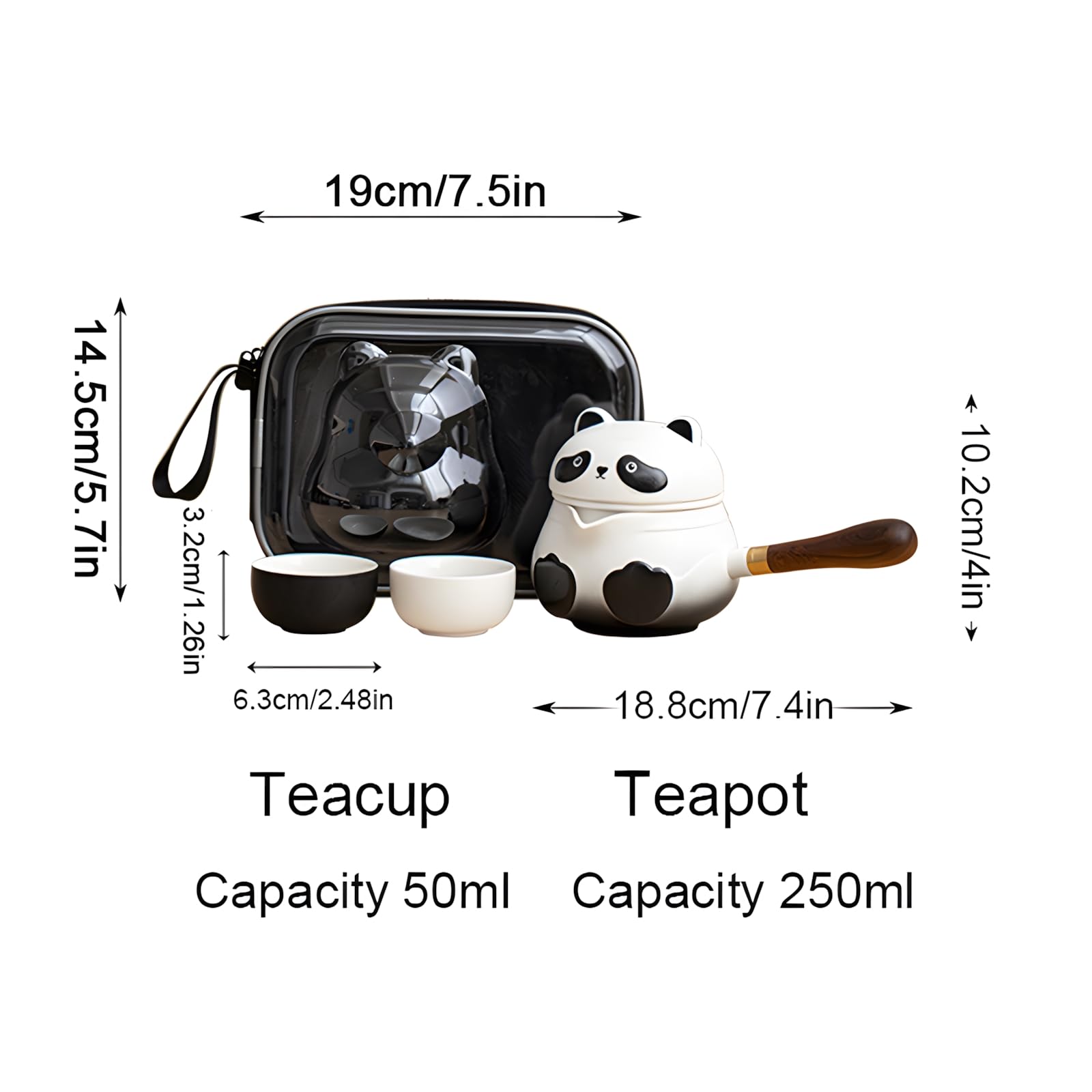 Panda Companion Travel Tea Set - Ceramic Pot with 2 Cups & Anti-Scald Handle