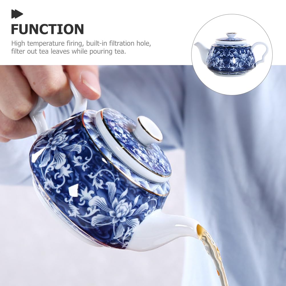 Blue & White Porcelain Stovetop Teapot - Floral Ceramic Tea Kettle with Filter