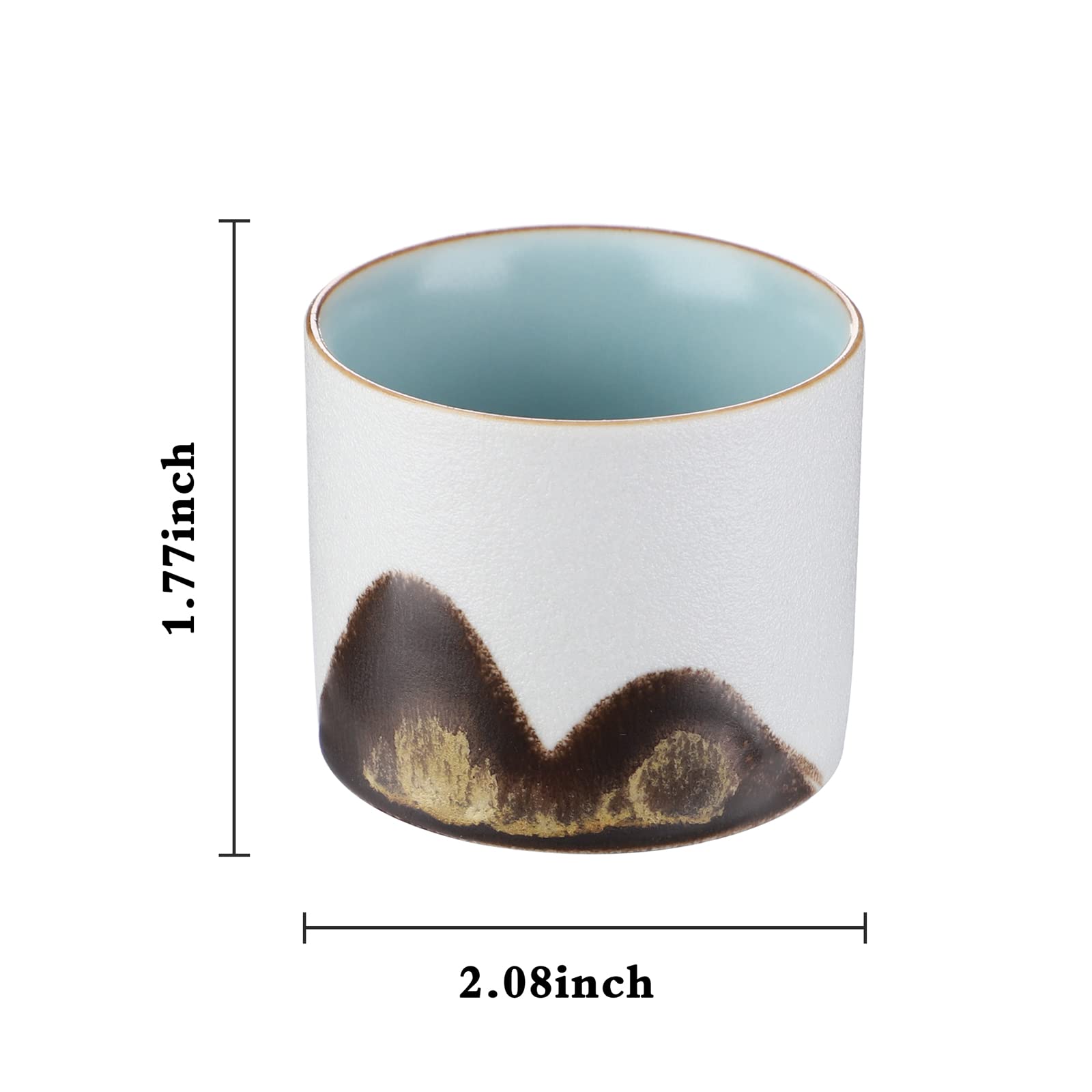 Set of 3 Retro Ceramic Tea Cups - Small Porcelain Cups for Tea & Sake