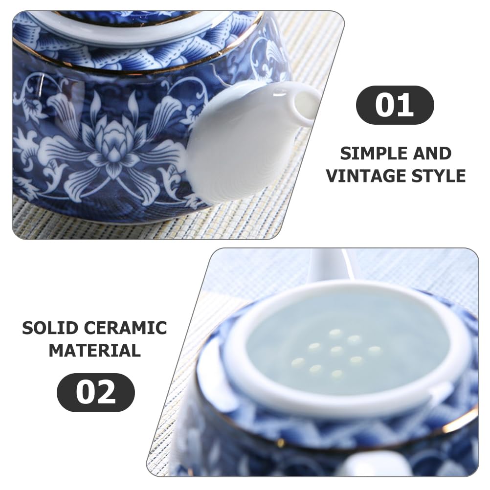 Blue & White Porcelain Stovetop Teapot - Floral Ceramic Tea Kettle with Filter