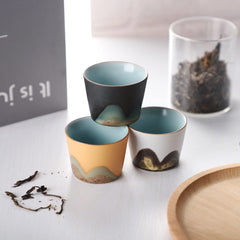 Set of 3 Retro Ceramic Tea Cups - Small Porcelain Cups for Tea & Sake