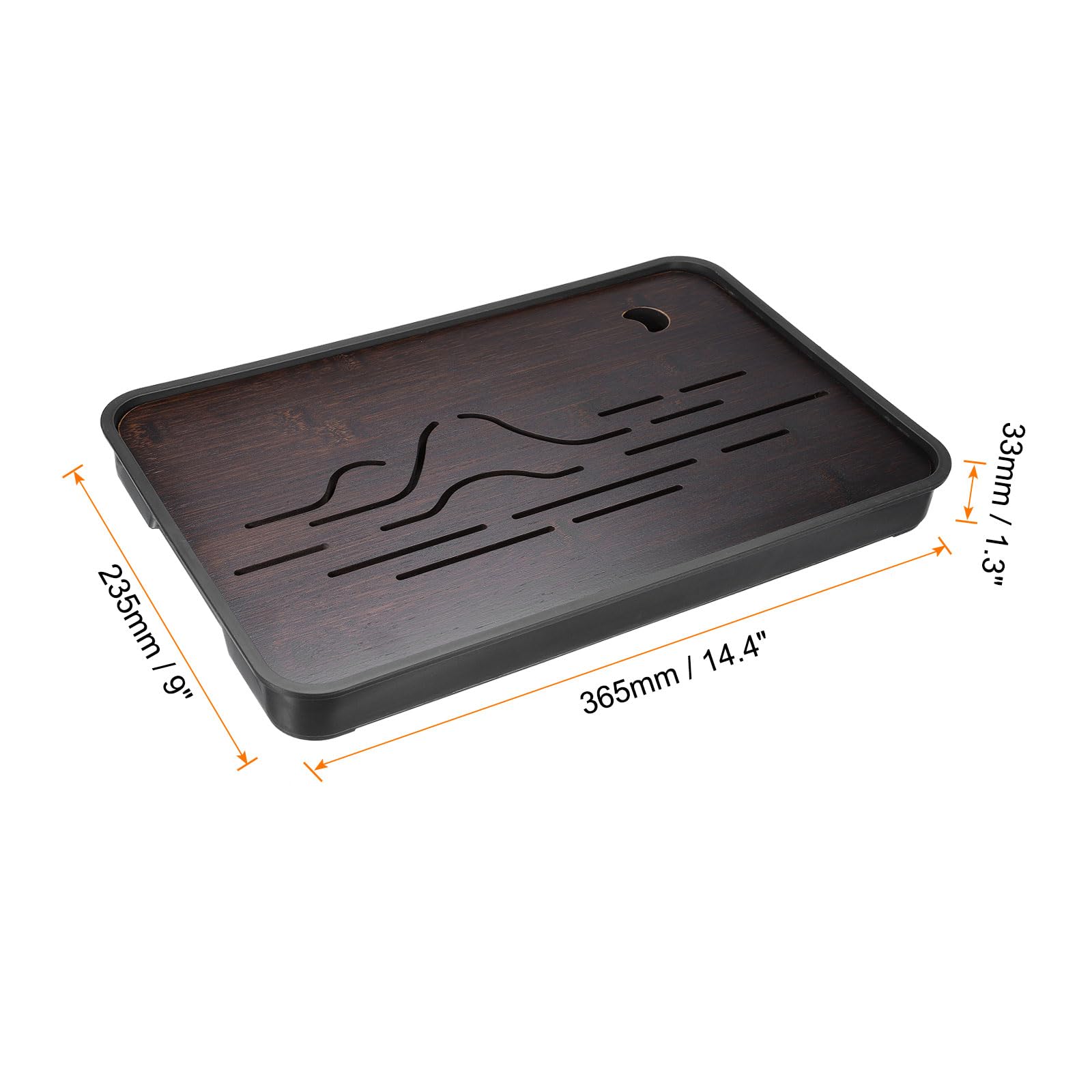 Mountain Pattern Bamboo Tea Tray - 14.4" Storage Base for Gongfu Tea