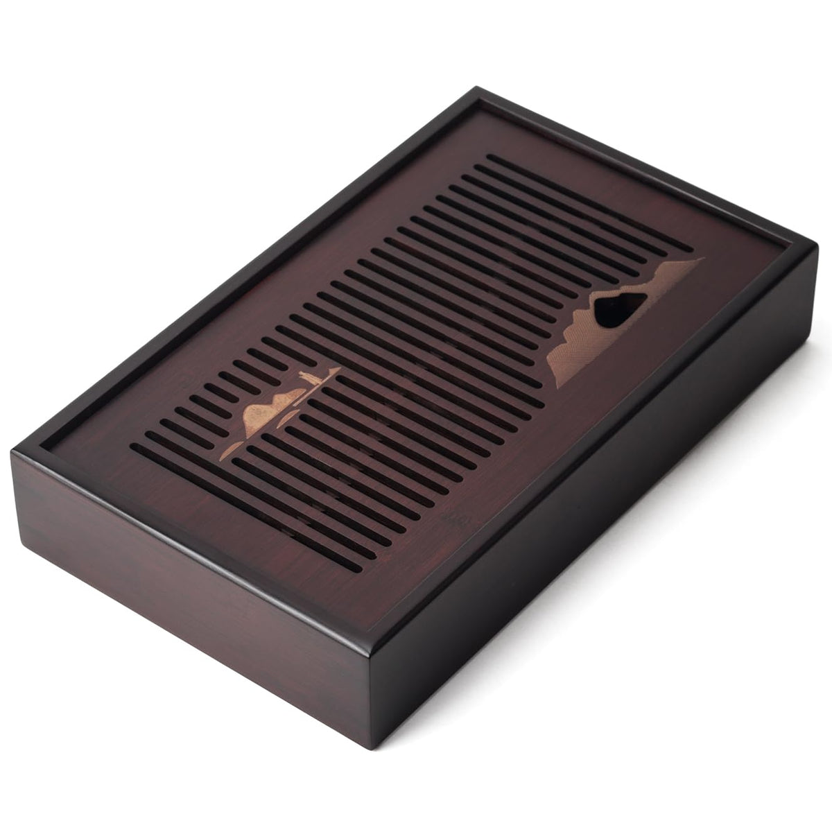 11.8 Inch Bamboo Tea Tray with Drainage & Storage - Dual-Layer Gongfu Tea Table