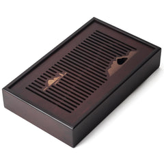 11.8 Inch Bamboo Tea Tray with Drainage & Storage - Dual-Layer Gongfu Tea Table