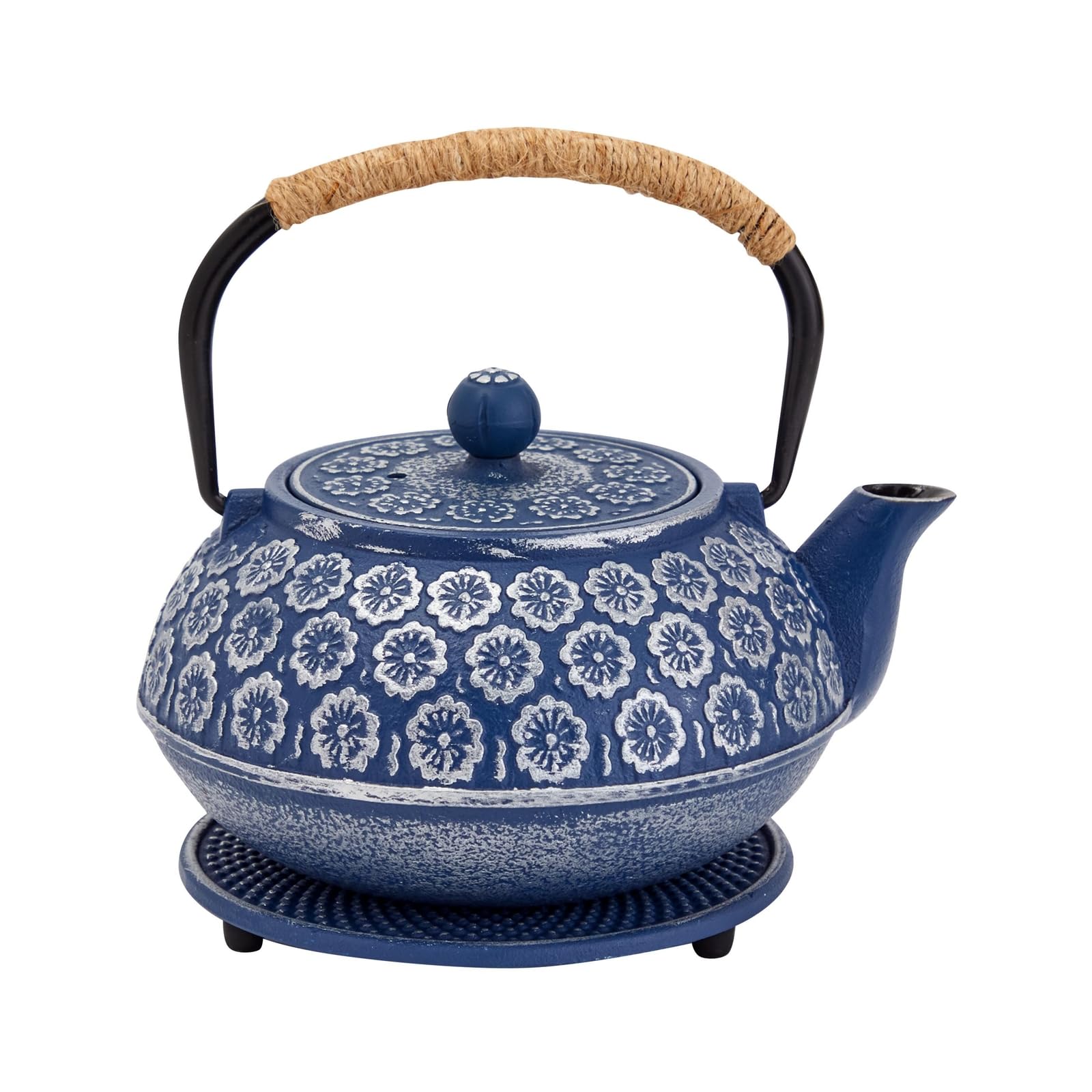 Classic Blue Cast Iron Tea Set - 32oz Pot with Infuser & 4 Cups