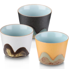 Set of 3 Retro Ceramic Tea Cups - Small Porcelain Cups for Tea & Sake