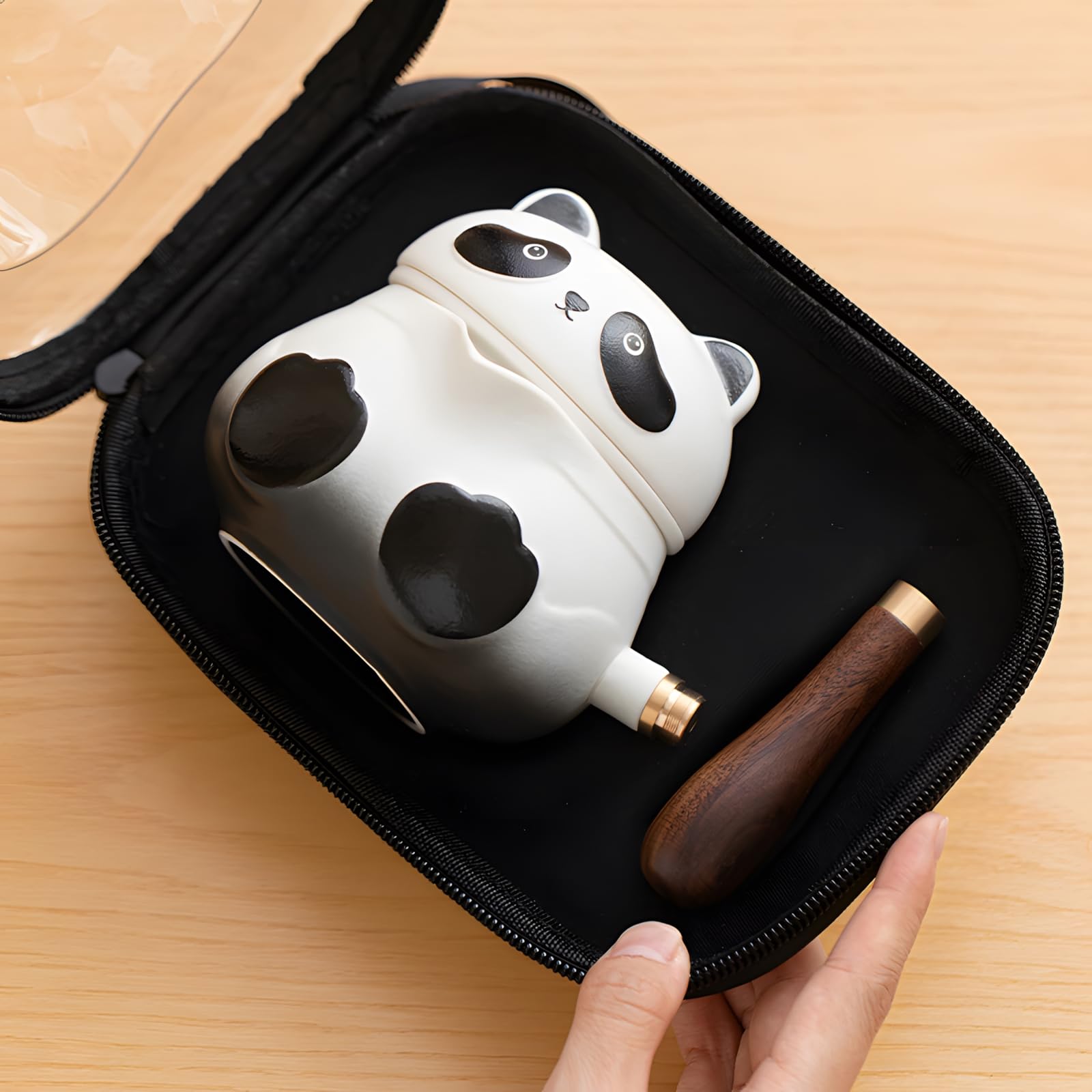 Panda Companion Travel Tea Set - Ceramic Pot with 2 Cups & Anti-Scald Handle
