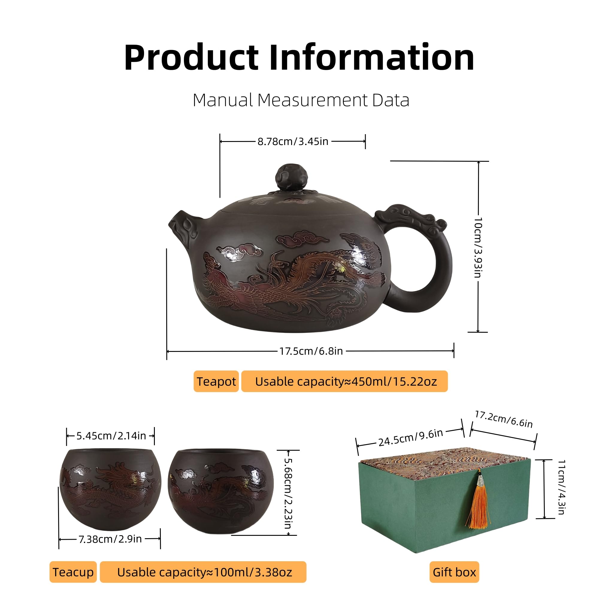 Dragon & Phoenix Purple Clay Set - Color-Changing Teapot with 2 Cups