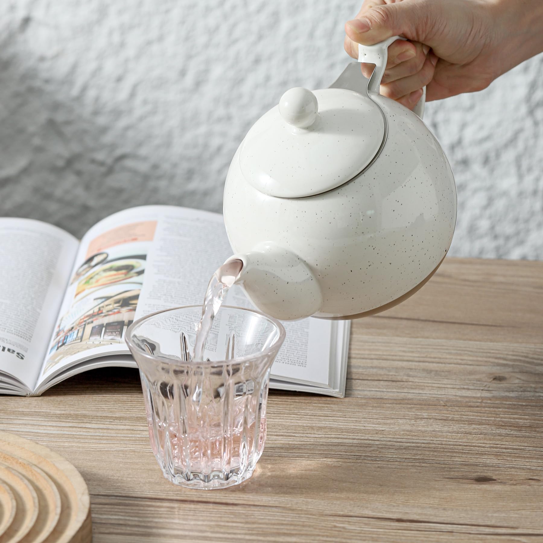 Farmhouse Porcelain Teapot - 34oz Loose Leaf Tea Brewer with Infuser