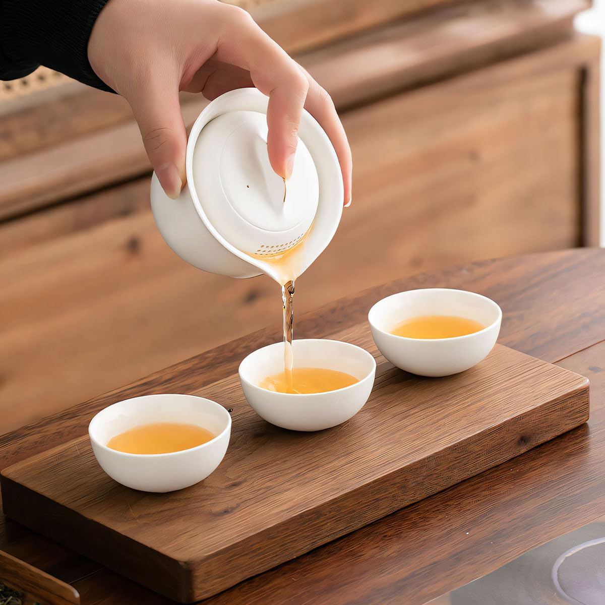 Black Frosted Travel Tea Set - Portable 1 Pot 3 Cup Ceramic Set with Carry Bag
