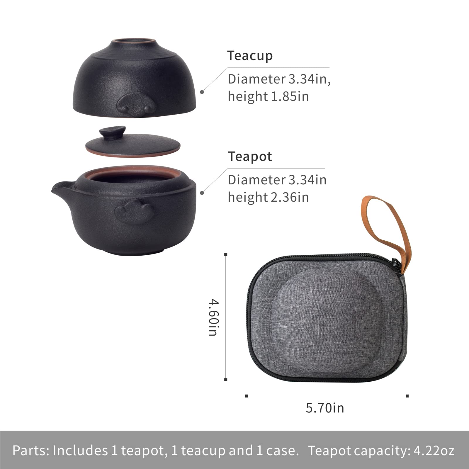 Solo Black Gaiwan Tea Set - Portable Ceramic Cup with Anti-Scald Handle