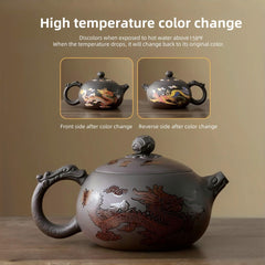 Dragon & Phoenix Purple Clay Set - Color-Changing Teapot with 2 Cups
