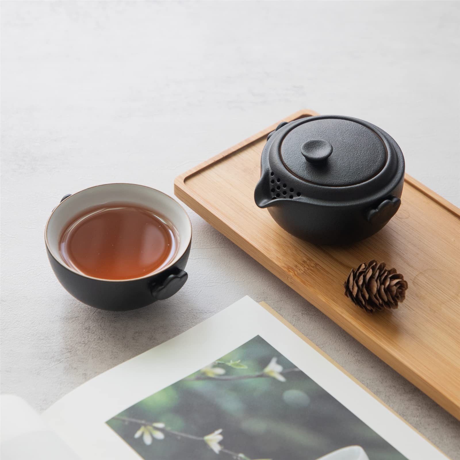 Solo Black Gaiwan Tea Set - Portable Ceramic Cup with Anti-Scald Handle