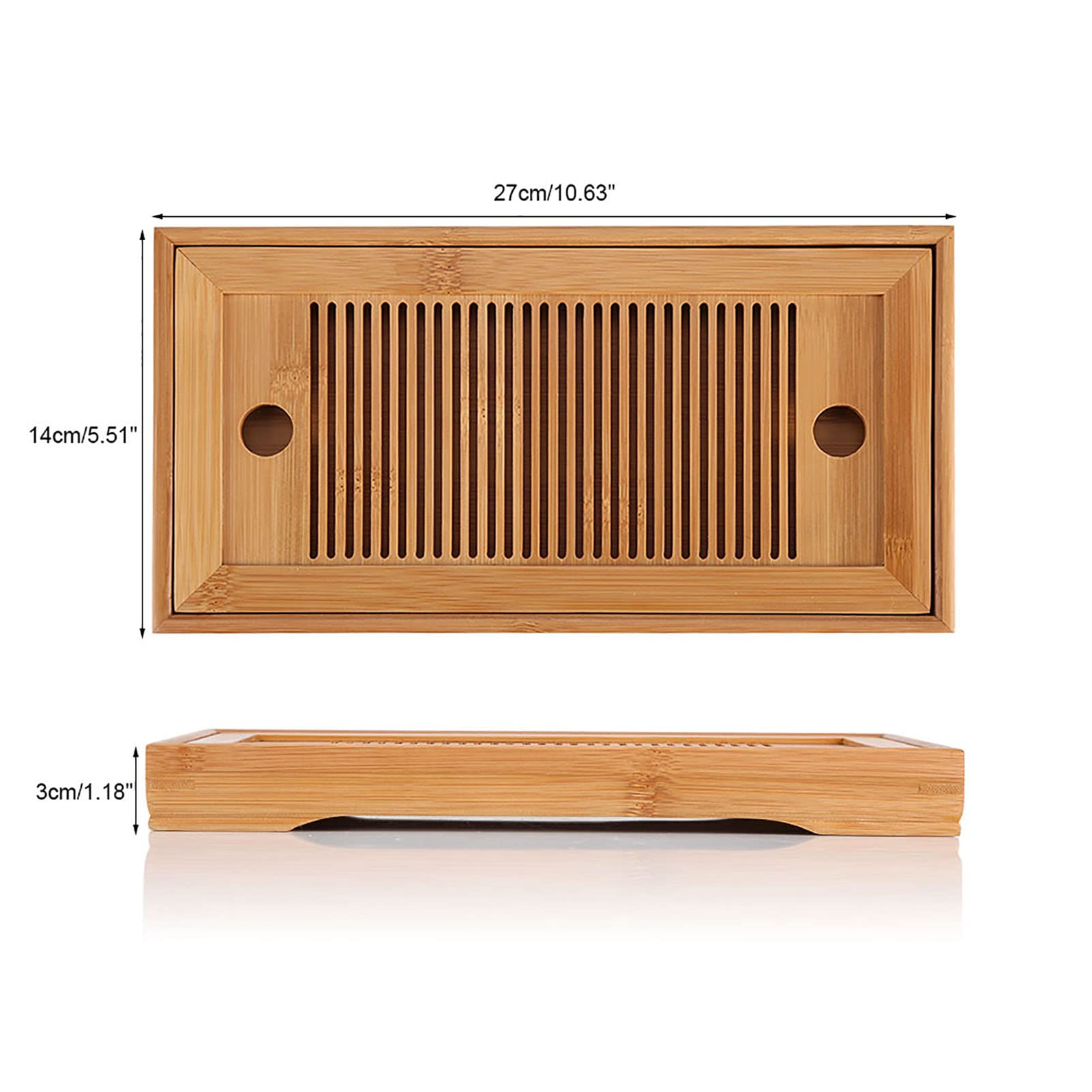 Compact Bamboo Tea Tray with Drainage - Dual-Layer Storage for Home & Office