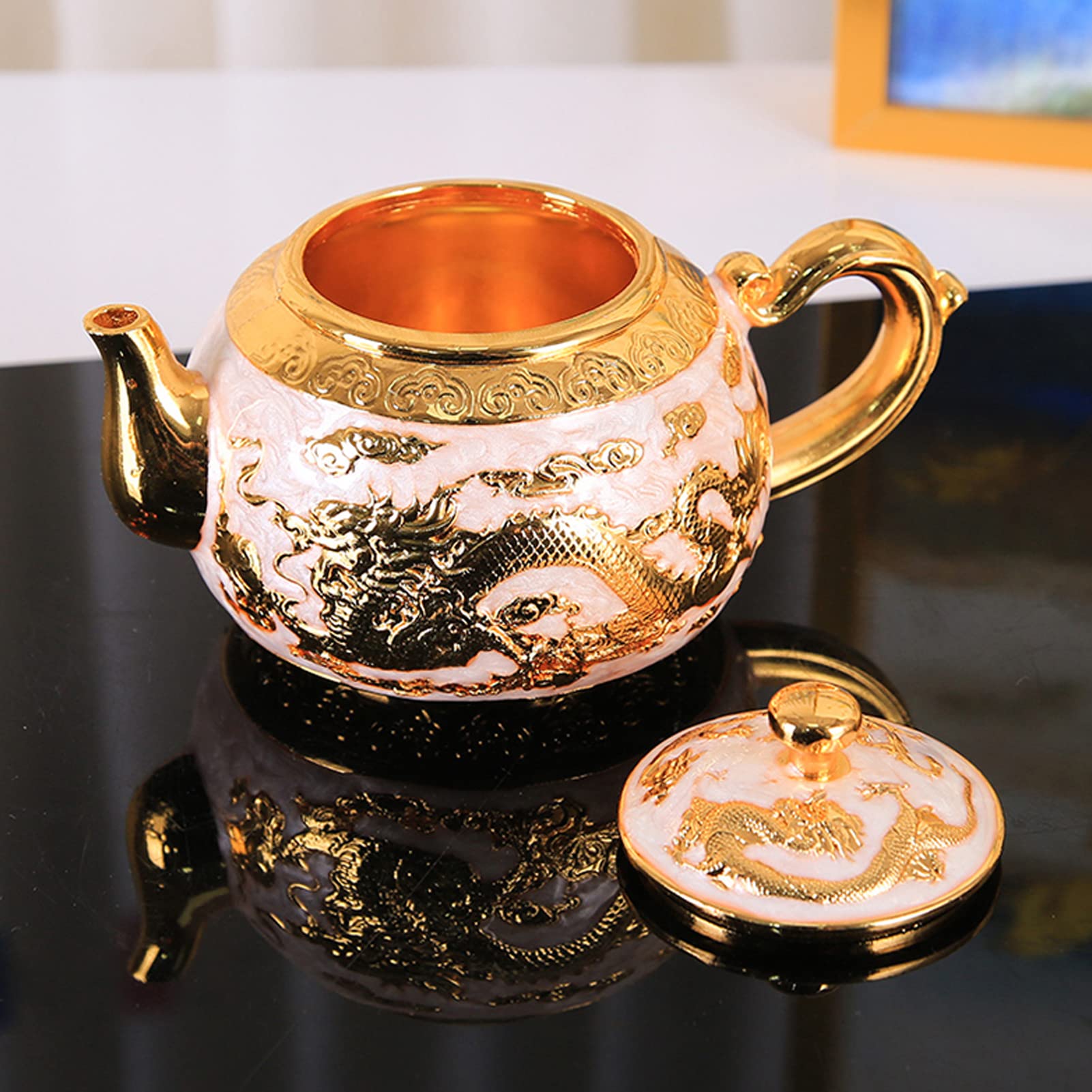 Mini Zinc Alloy Tea Set - Oriental Craft Teapot with 4 Cups & Tray
