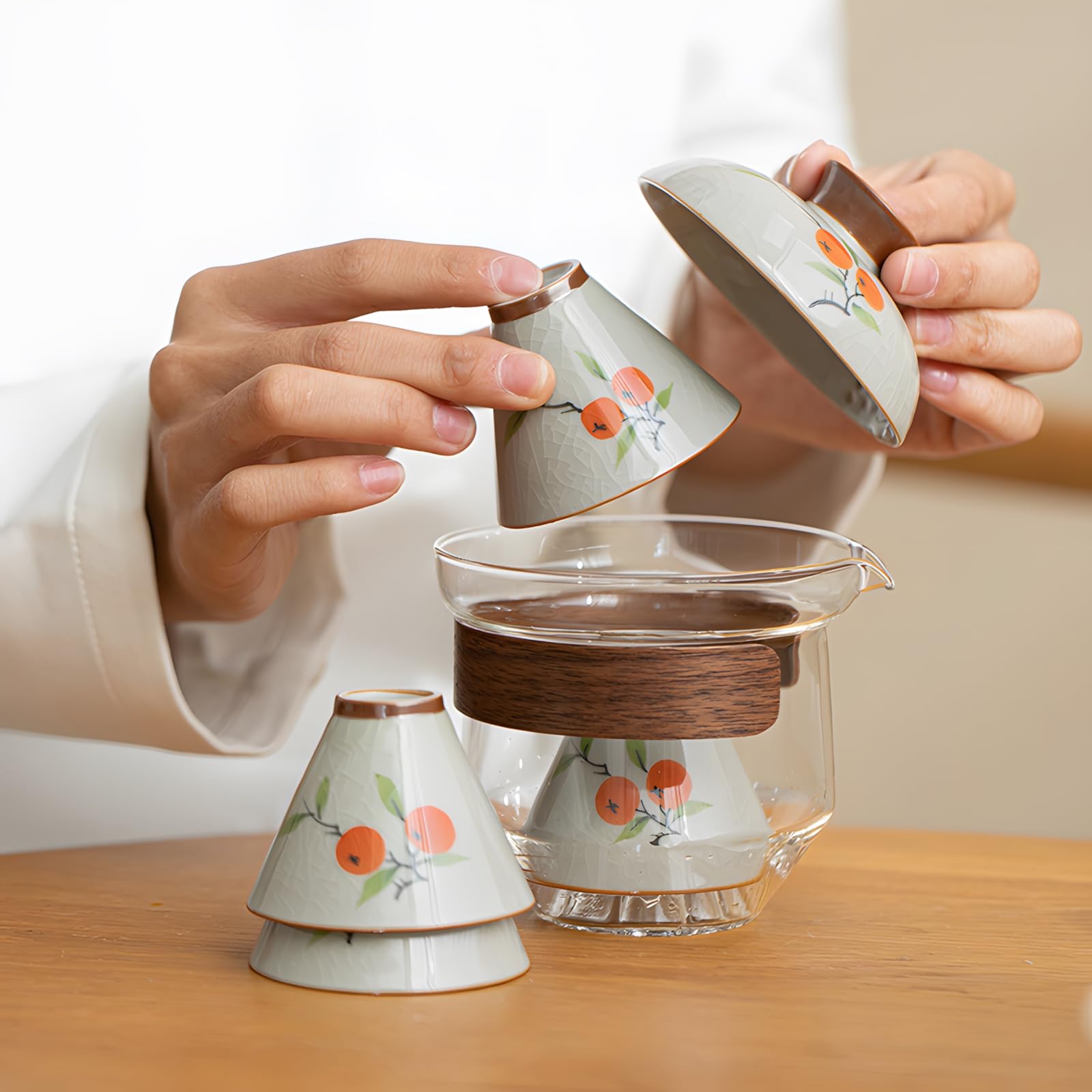 Persimmon Travel Tea Set - 4-Piece Ceramic Gongfu Set with Carry Case