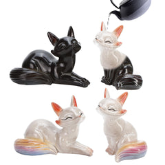 Heat-Sensitive Fox Tea Pet Duo - Color-Changing Resin Figurine Set