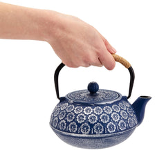 Classic Blue Cast Iron Tea Set - 32oz Pot with Infuser & 4 Cups