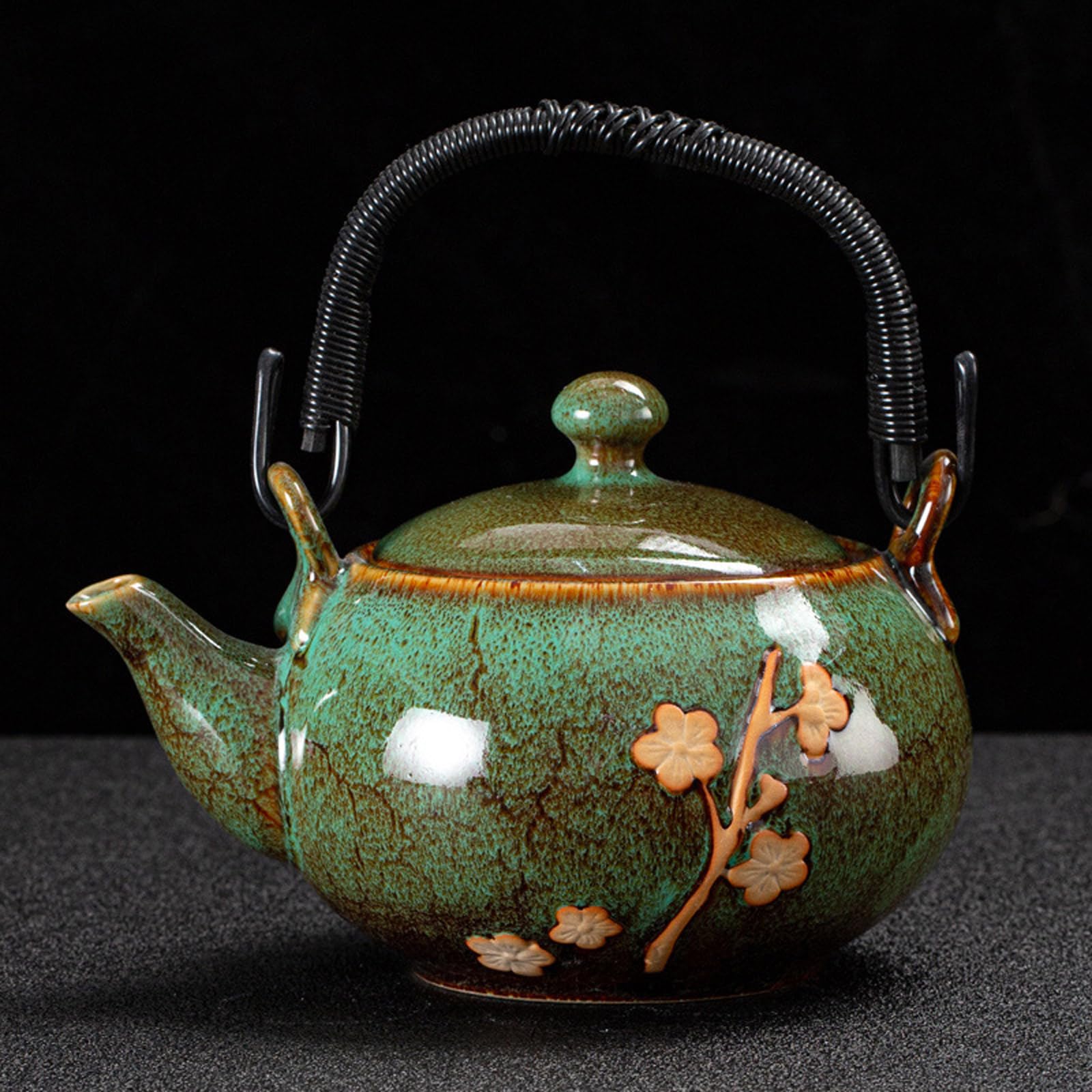 Plum Blossom Ceramic Tea Set - 1 Teapot 6 Cups with Bamboo Tray