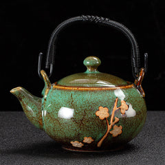 Plum Blossom Ceramic Tea Set - 1 Teapot 6 Cups with Bamboo Tray