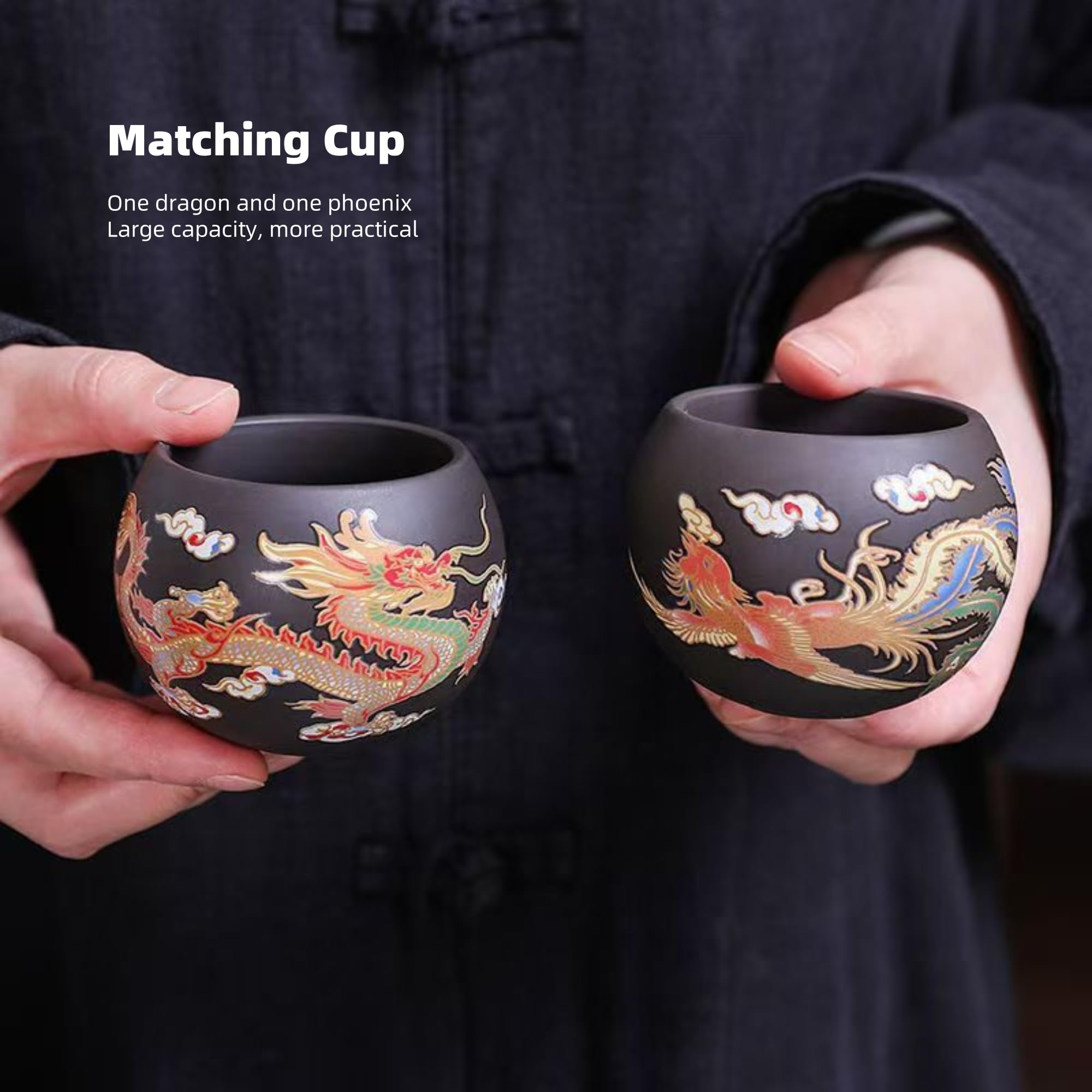 Dragon & Phoenix Purple Clay Set - Color-Changing Teapot with 2 Cups