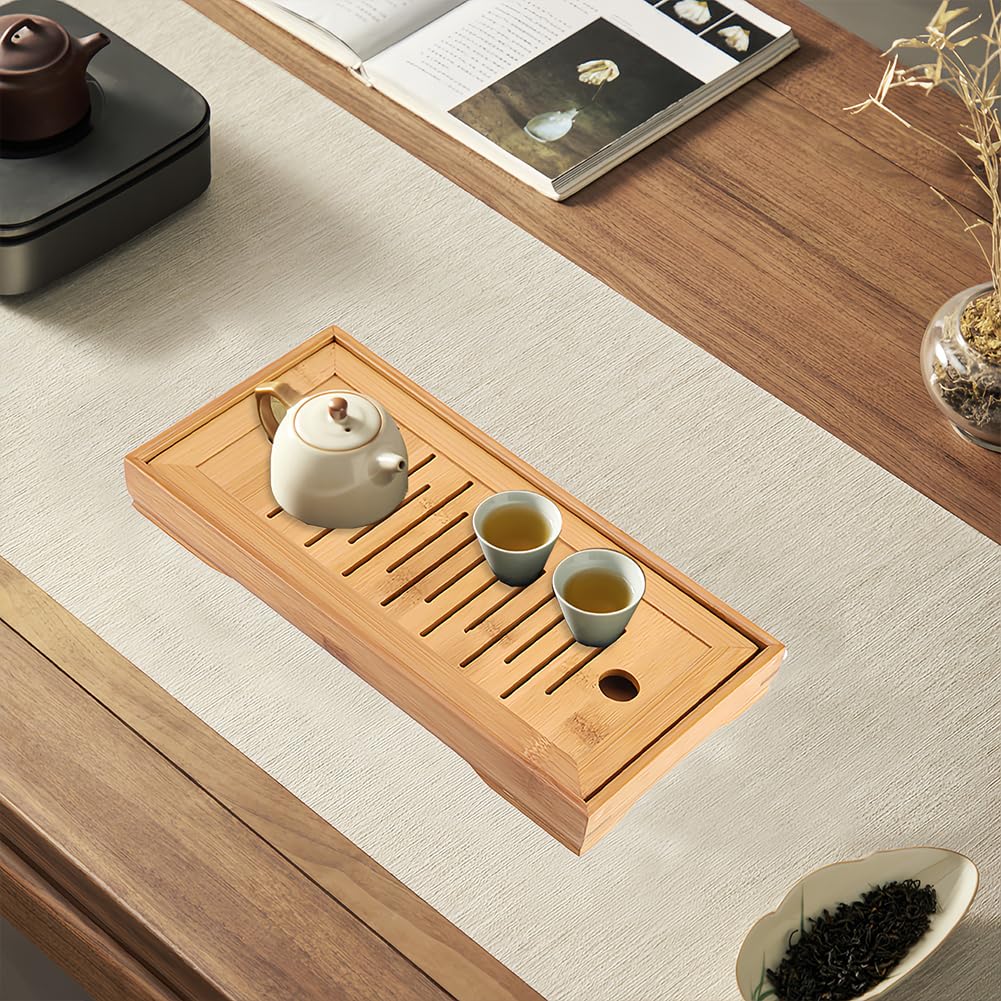 Drawer-Type Bamboo Tea Tray - Compact Drainage Board with Hidden Storage