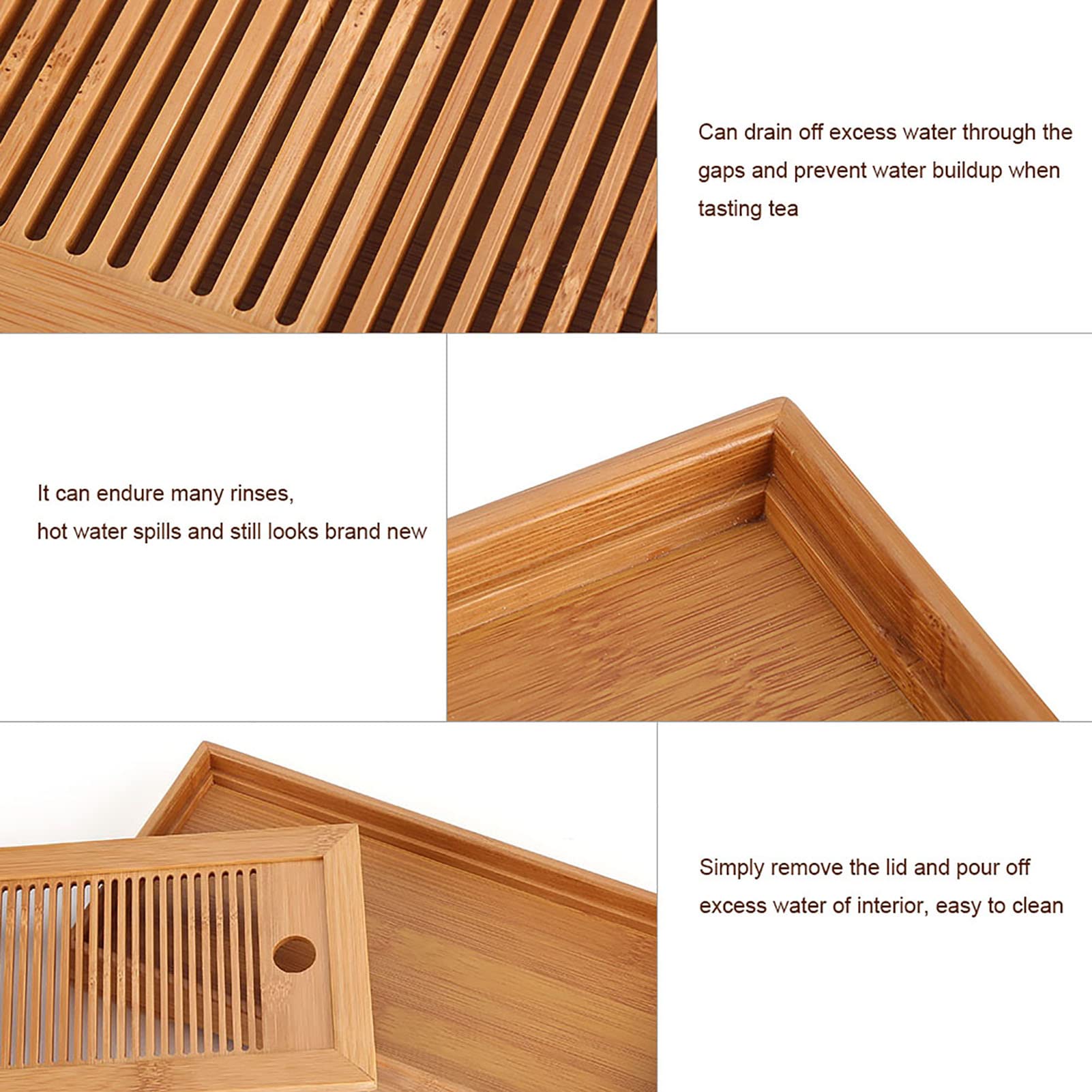 Compact Bamboo Tea Tray with Drainage - Dual-Layer Storage for Home & Office