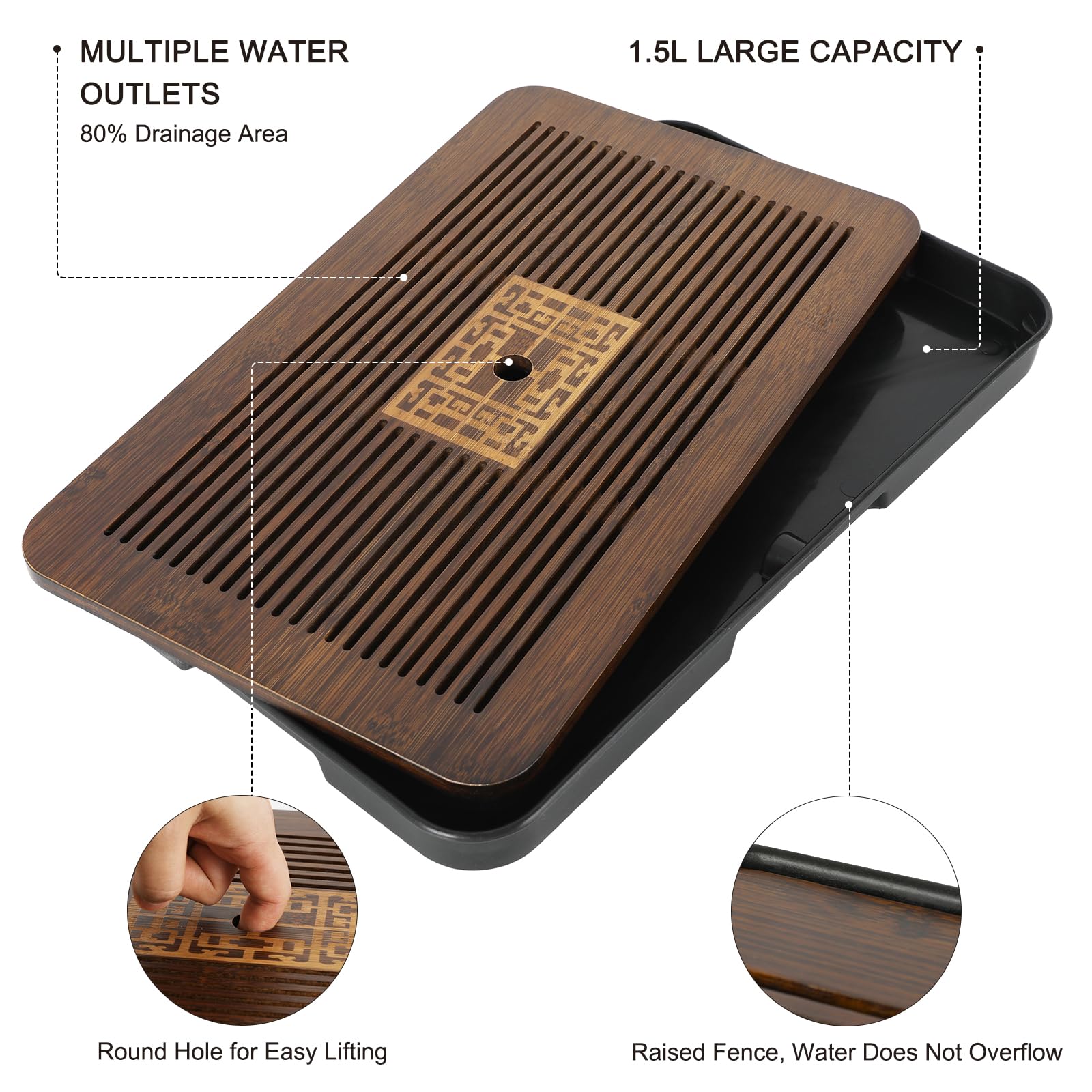 Bamboo Tea Tray with Drainage & Water Pump - Gongfu Tea Serving Board