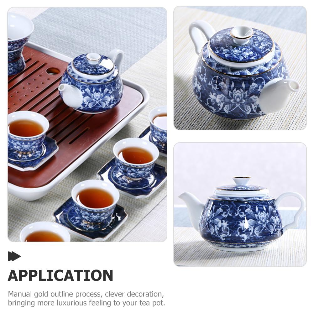 Blue & White Porcelain Stovetop Teapot - Floral Ceramic Tea Kettle with Filter