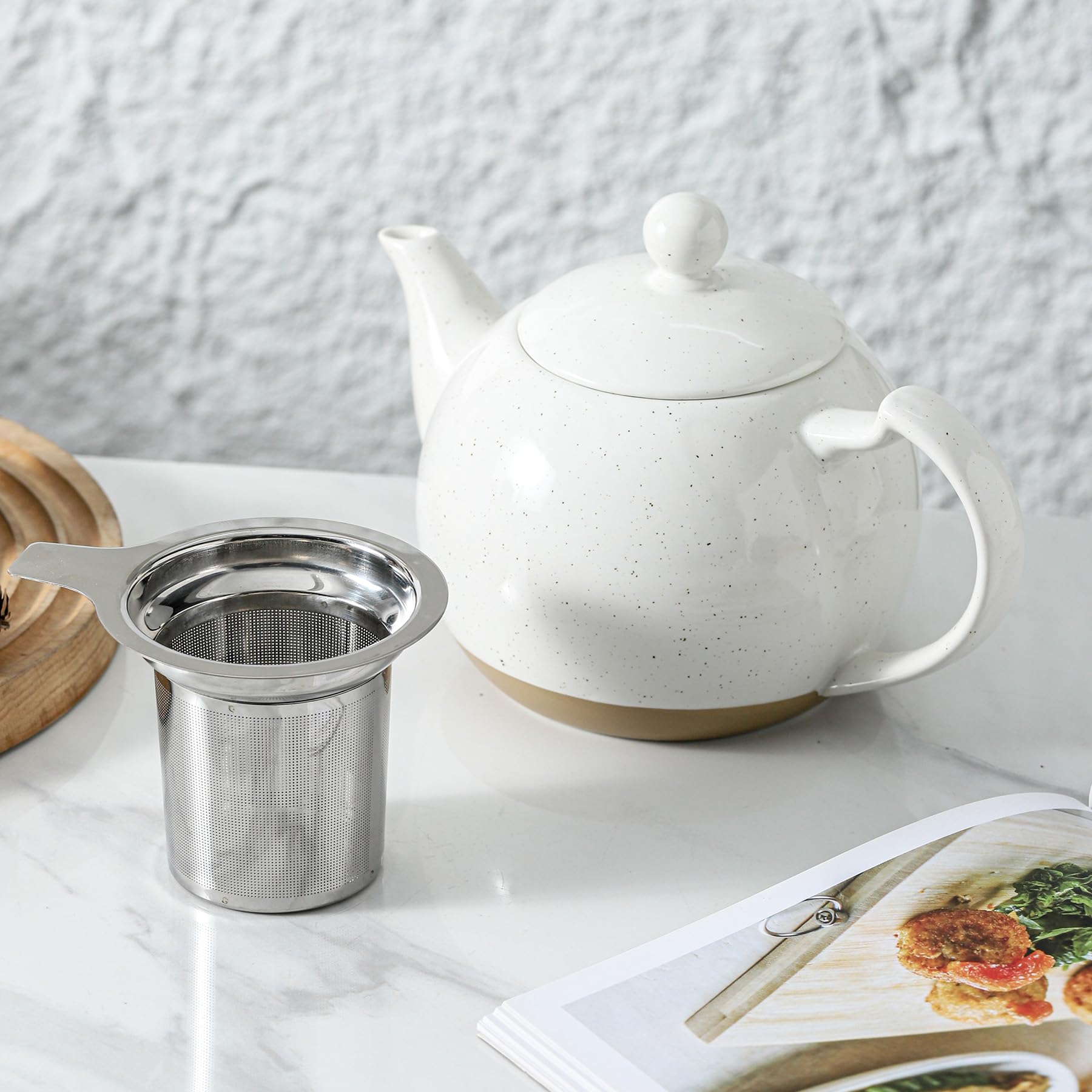 Farmhouse Porcelain Teapot - 34oz Loose Leaf Tea Brewer with Infuser