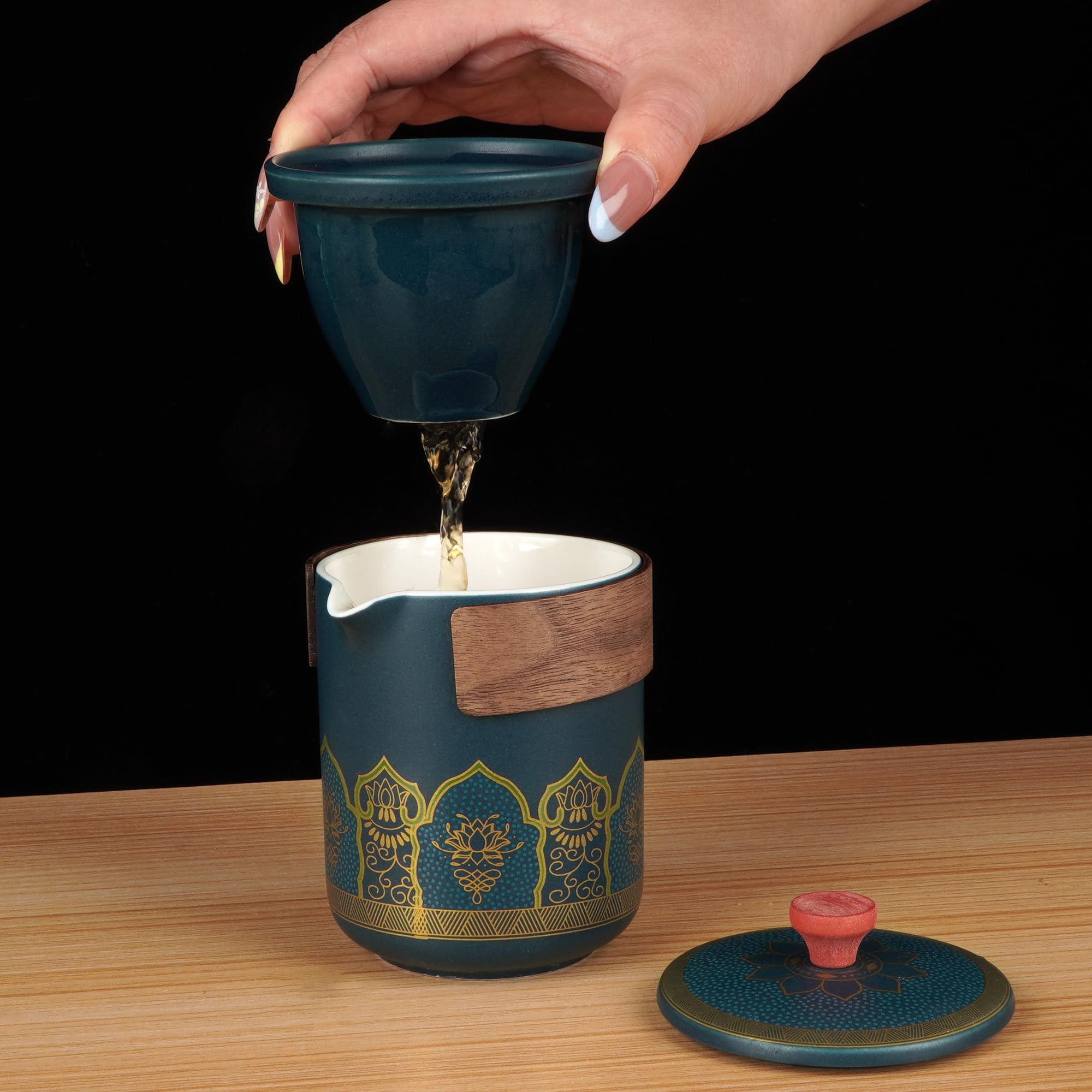Lotus Travel Tea Set - 5-Piece Ceramic Kit in Leather Case